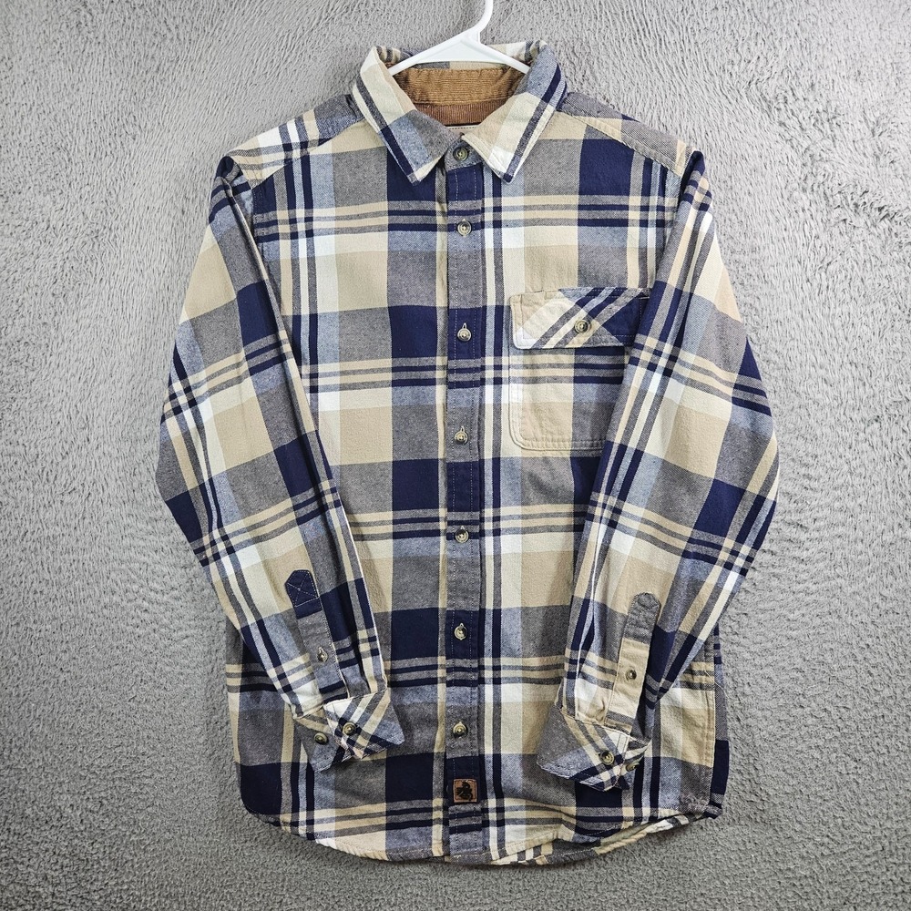 Legendary Whitetails Flannel Shirt Men Small Button Up Long Sleeve Beige Plaid‎